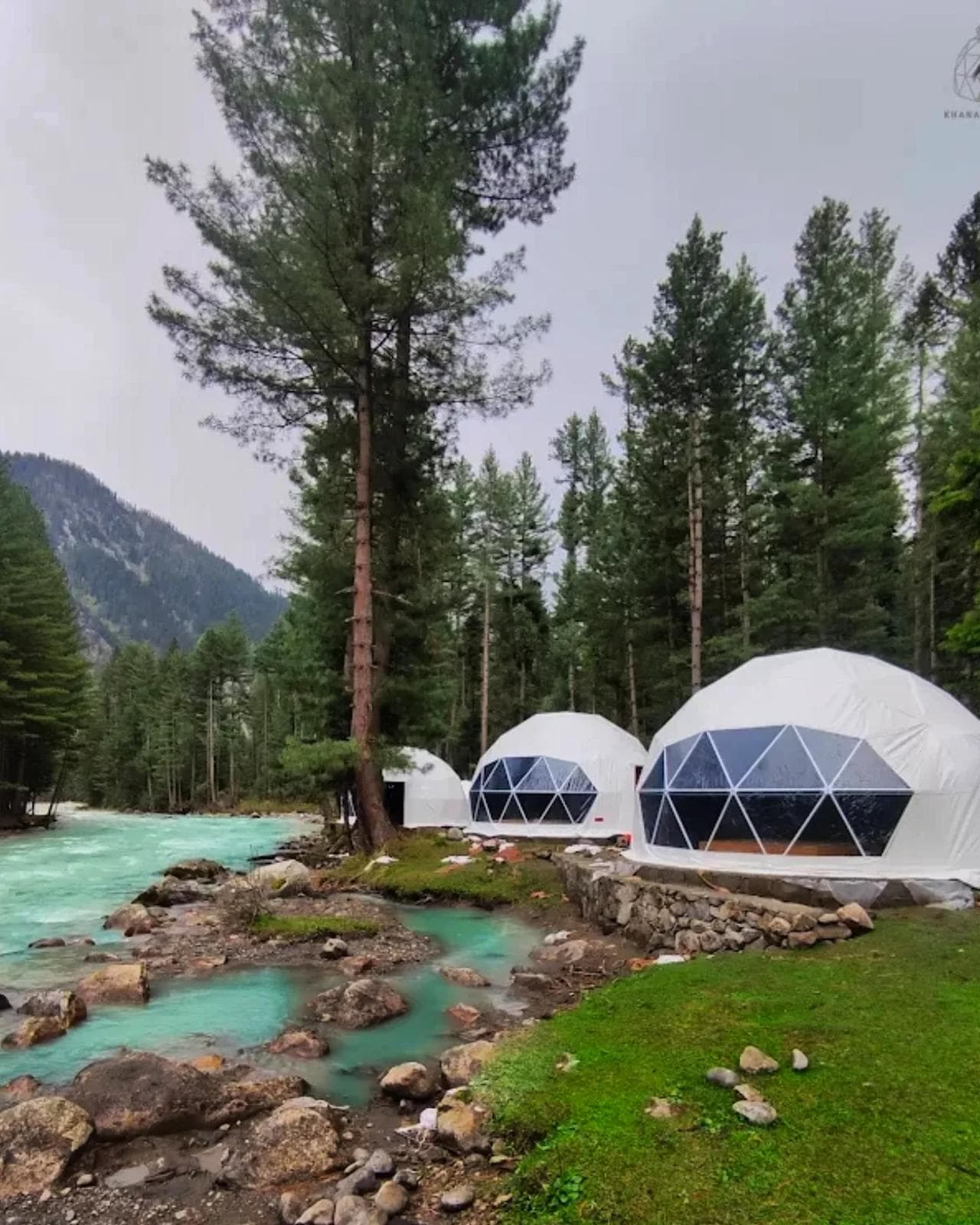 Khanabadosh glamping domes beside the turquoise Panjkora river in Kumrat Valley
